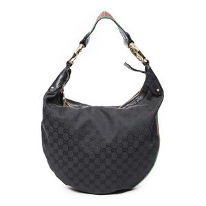 Gucci Web Bamboo Hobo in Black Monogrammed Canvas